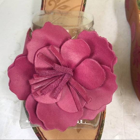 BOC NEW Flower Leather Wedge Platform Sandals Pink Multi Shoes Slides Slip On 7 - Picture 3 of 16